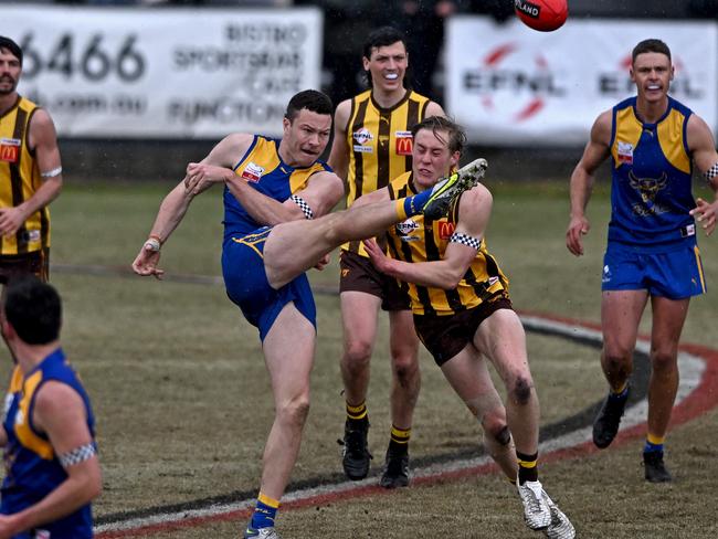 Players in action during the EFL Premier Division Grand Final between Rowville and Noble Park in Melbourne, Saturday, Sept. 17, 2022. Picture: Andy Brownbill