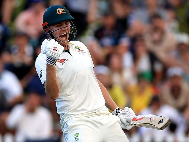 Australia's Cameron Green celebrates his century. Picture: AFP