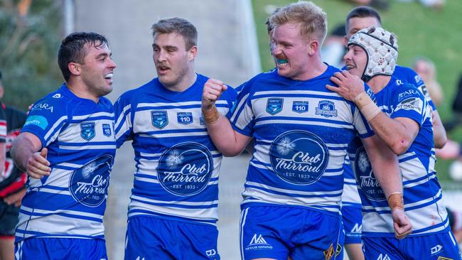 Butchers celebrate a try. Picture: Thomas Lisson.