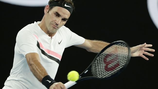 Roger Federer on his way to winning the Australian Open final against Marin Cilic. Picture: AAP