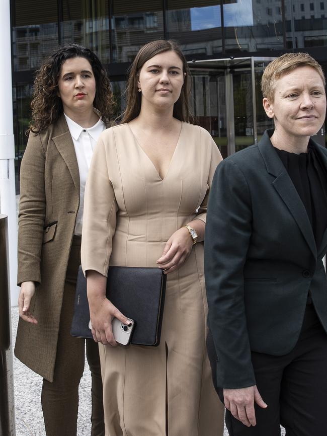 Brittany Higgins arrives at court for day nine of the rape trial of Bruce Lehrmann in Canberra.