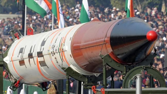 An Indian Agni-IV missile which is capable of delivering a one-tonne nuclear warhead anywhere in China. Picture AFP PHOTO / FILES / RAVEENDRAN