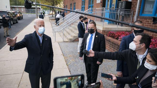 Joe Biden speaks to reporters at The Warehouse, a community center for teens in East Wilmington, Delaware, on Wednesday (AEDT). Picture: Getty Images