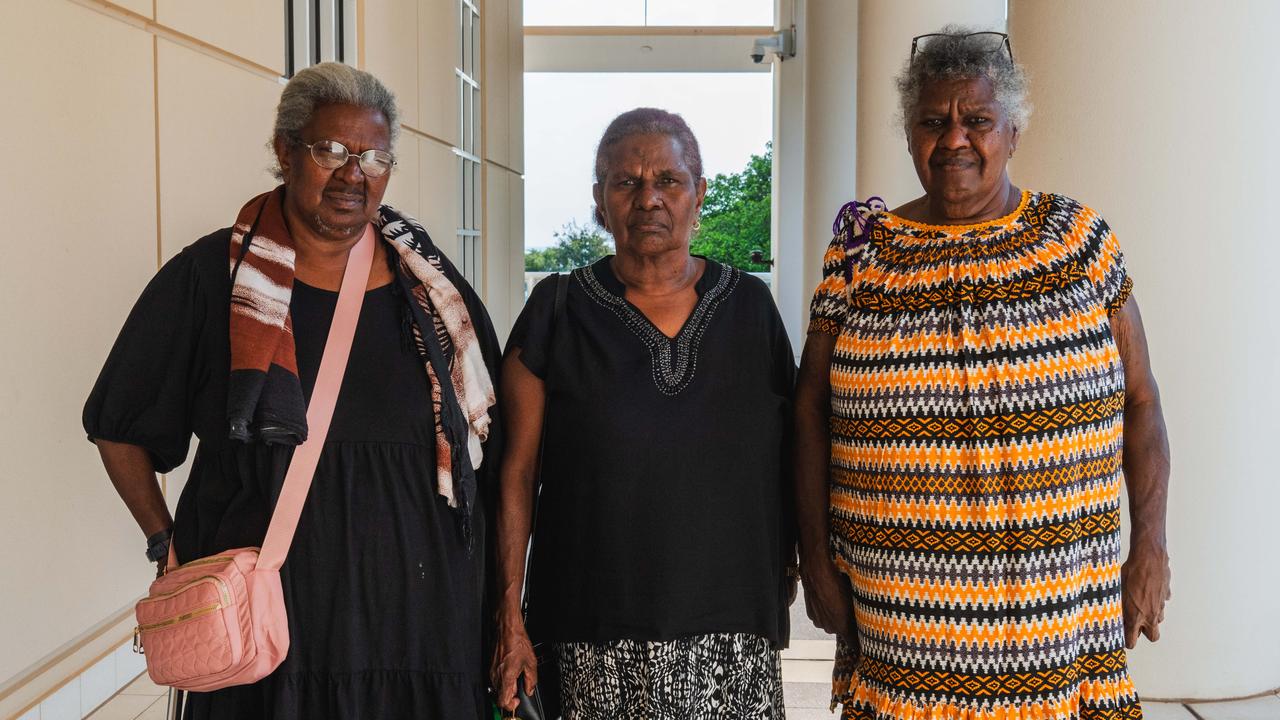 Henry Asera's aunts Betty Asera, left, Kara Asera and Rebecca Lutta outside the Supreme Court in Darwin after Eliasoa Thomas Wasaga was found guilty of the 54-year-old's murder. Picture: Pema Tamang Pakhrin