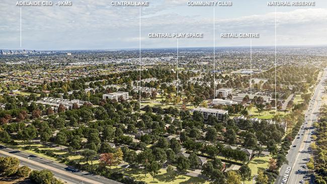 Artist's impression of Villawood Properties masterplan for the Oakden site, with Grand Junction Rd on the right. Supplied by Villawood Properties