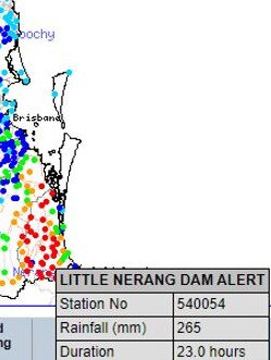 More than 260mm was reported at Little Nerang Dam.