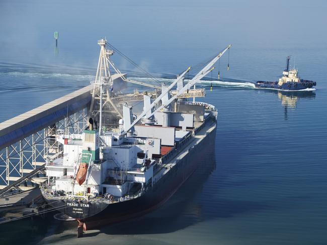 Australian grain being loaded to a ship in Geelong.