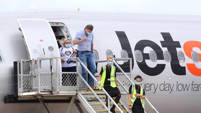 Passengers arrive from Sydney. Picture: Glenn Ferguson