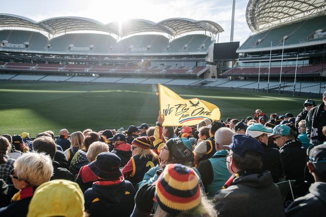 Crows and Port Adelaide fans sitting together for the film 