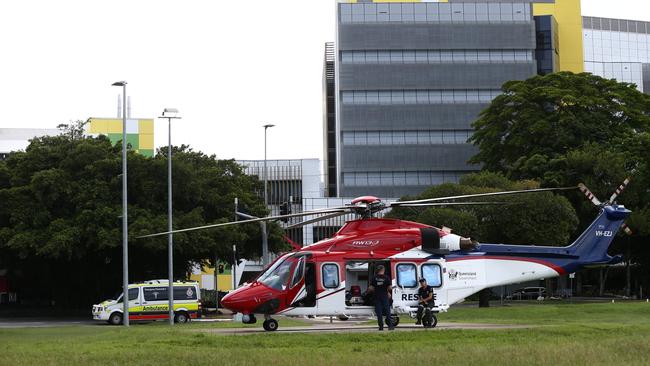 The Queensland Government Air emergency rescue helicopter on its helipad near the Cairns Hospital. PICTURE: BRENDAN RADKE