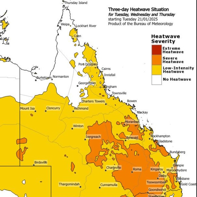 Heatwave Situation for 3 days starting Tuesday. Picture: Bureau of Meteorology