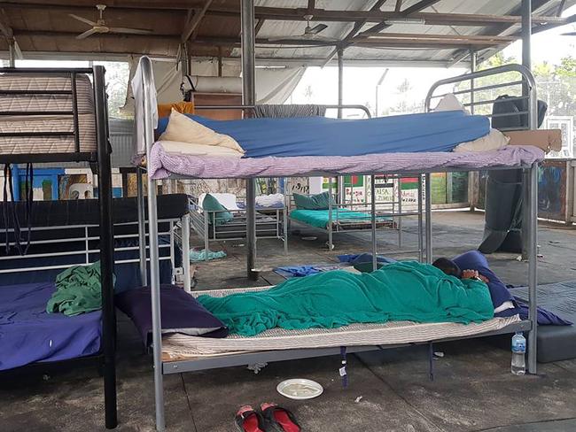 Asylum-seekers sleeping in their bunk bends at the Manus Island camp. Picture: AFP