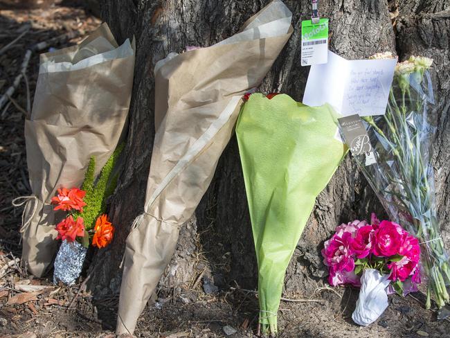 Flowers at the scene of the horror crash. Picture: Sarah Matray