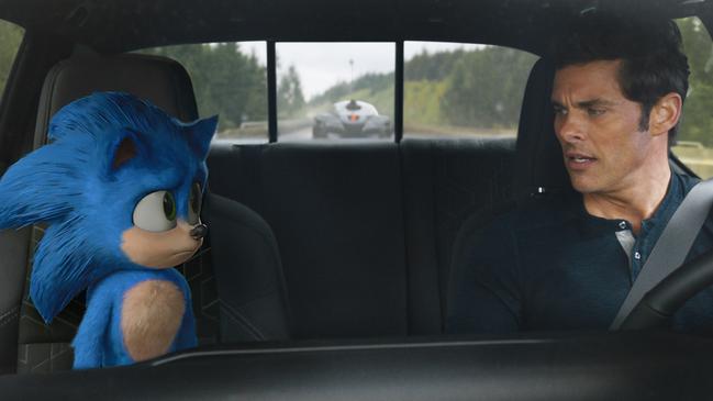 Sonic, voiced by Ben Schwartz, and James Marsden speed towards a pleasing destination. Picture: AP