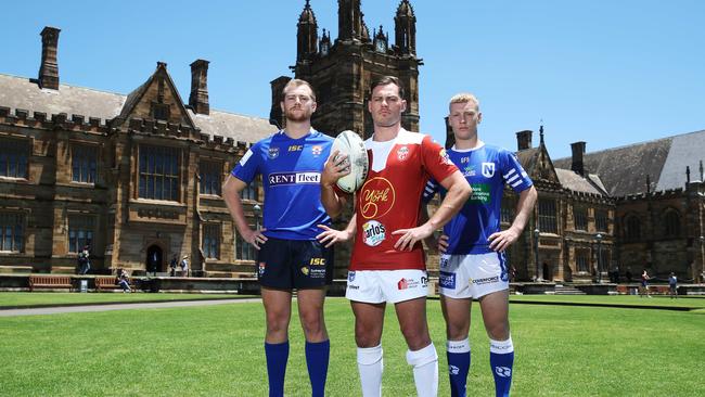 Myles Fowler, 23, Jackson Garlick, 24, and Brock Peligra, 19, at Sydney Uni. (David Swift)