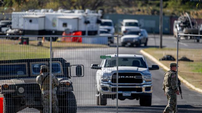 National Guard soldiers stand guard at an entrance to Shelby Park on January 12, 2024 in Eagle Pass, Texas. (Photo by Brandon Bell / GETTY IMAGES NORTH AMERICA / Getty Images via AFP)