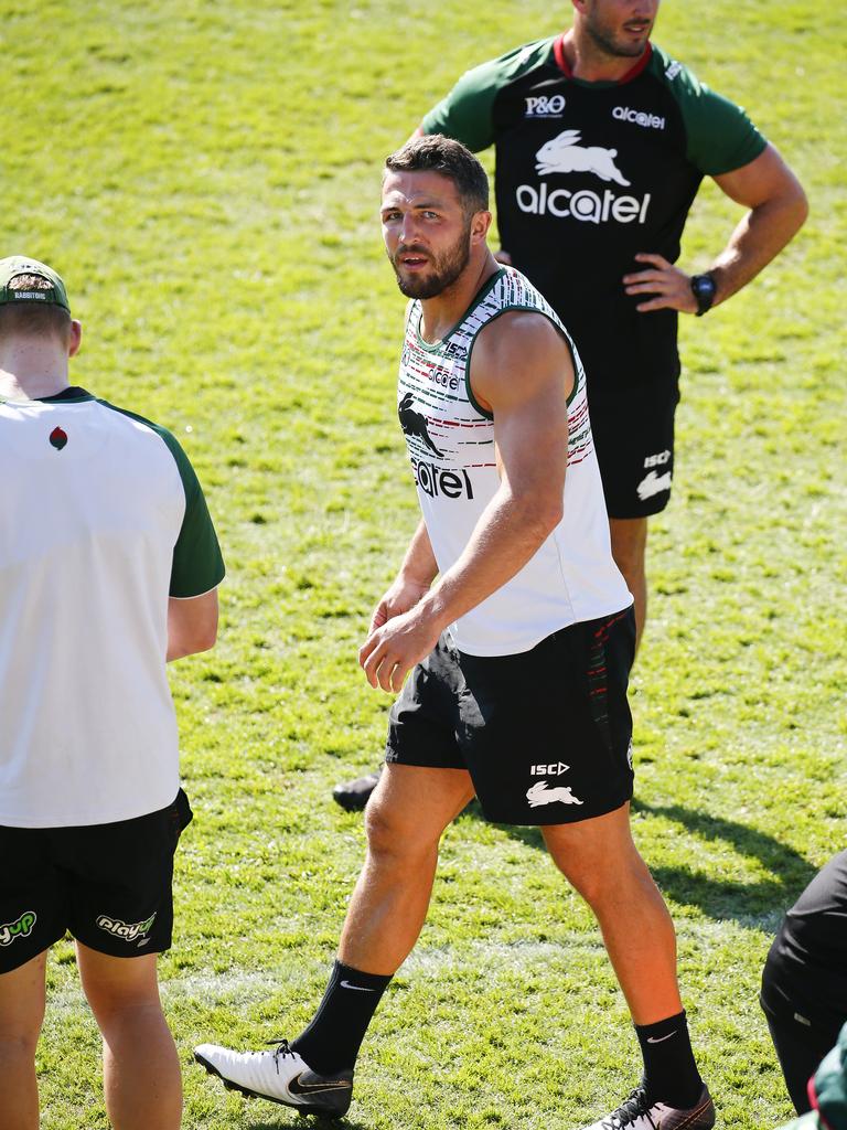 South Sydney Rabbitohs player, Sam Burgess, at a training session at Redfern Oval after splitting with wife Phoebe Burgess. Picture: Dylan Robinson