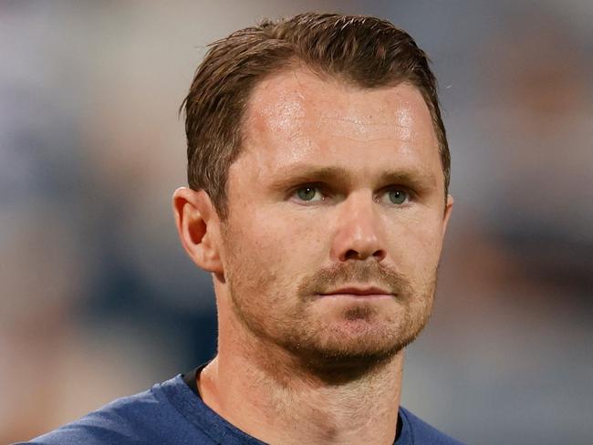 GEELONG, AUSTRALIA - APRIL 08: Patrick Dangerfield of the Cats warms up during the 2022 AFL Round 04 match between the Geelong Cats and the Brisbane Lions at GMHBA Stadium on April 08, 2022 In Geelong, Australia. (Photo by Michael Willson/AFL Photos via Getty Images)