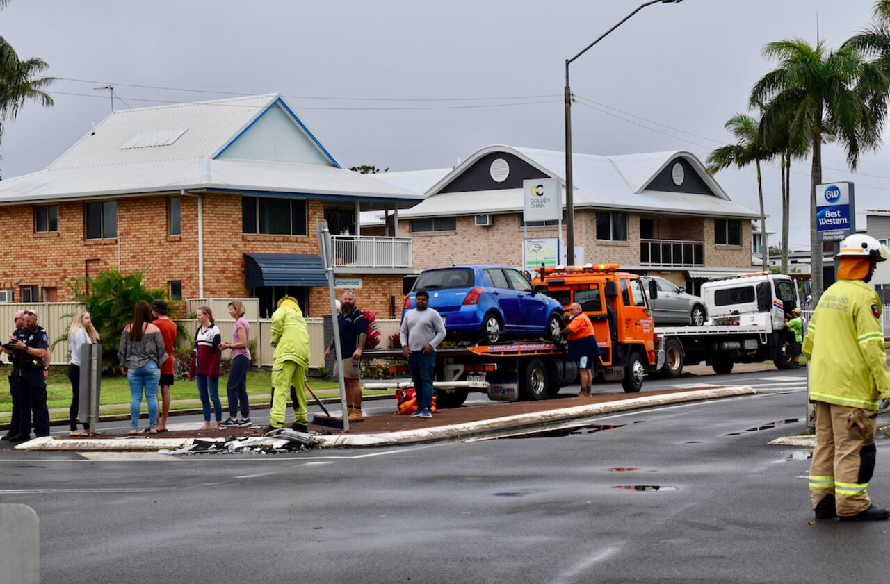 People involved in a three-vehicle traffic crash were lucky this morning, after fireys who were “just driving past” the incident, stopped to assist. Picture: Isabella Magee