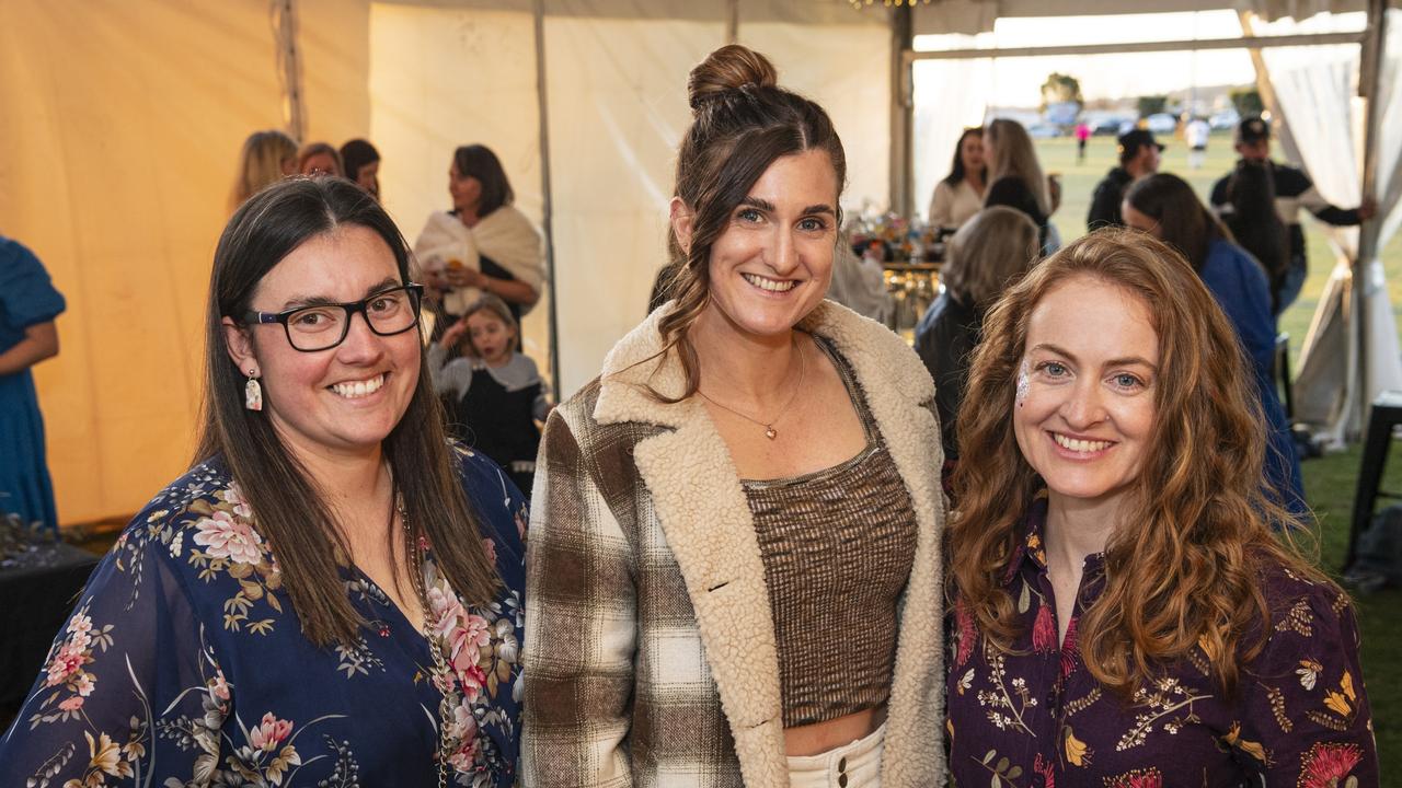 At the Sparkling Soiree Ladies Day are (from left) Taylah Muggleton, Melanie Mayne and Libby Morris hosted by Willowburn Football Club, Saturday, August 3, 2024. Picture: Kevin Farmer