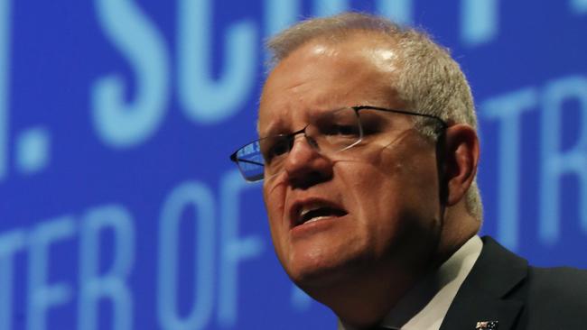 Scott Morrison addresses the Victorian Chamber of Commerce and Industry on Wednesday. Picture: David Crosling