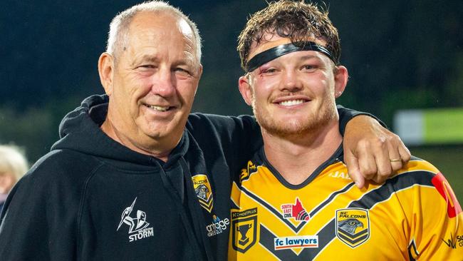 Sam Burns celebrates his 100th Sunshine Coast Falcons game in style. Picture: Nicola Anne Photography.