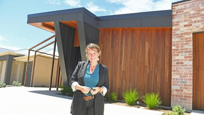 Geraldine Petit, lead construction design specialist at Suho Studio, at the new 10-star rated home. Picture: Tom Huntley