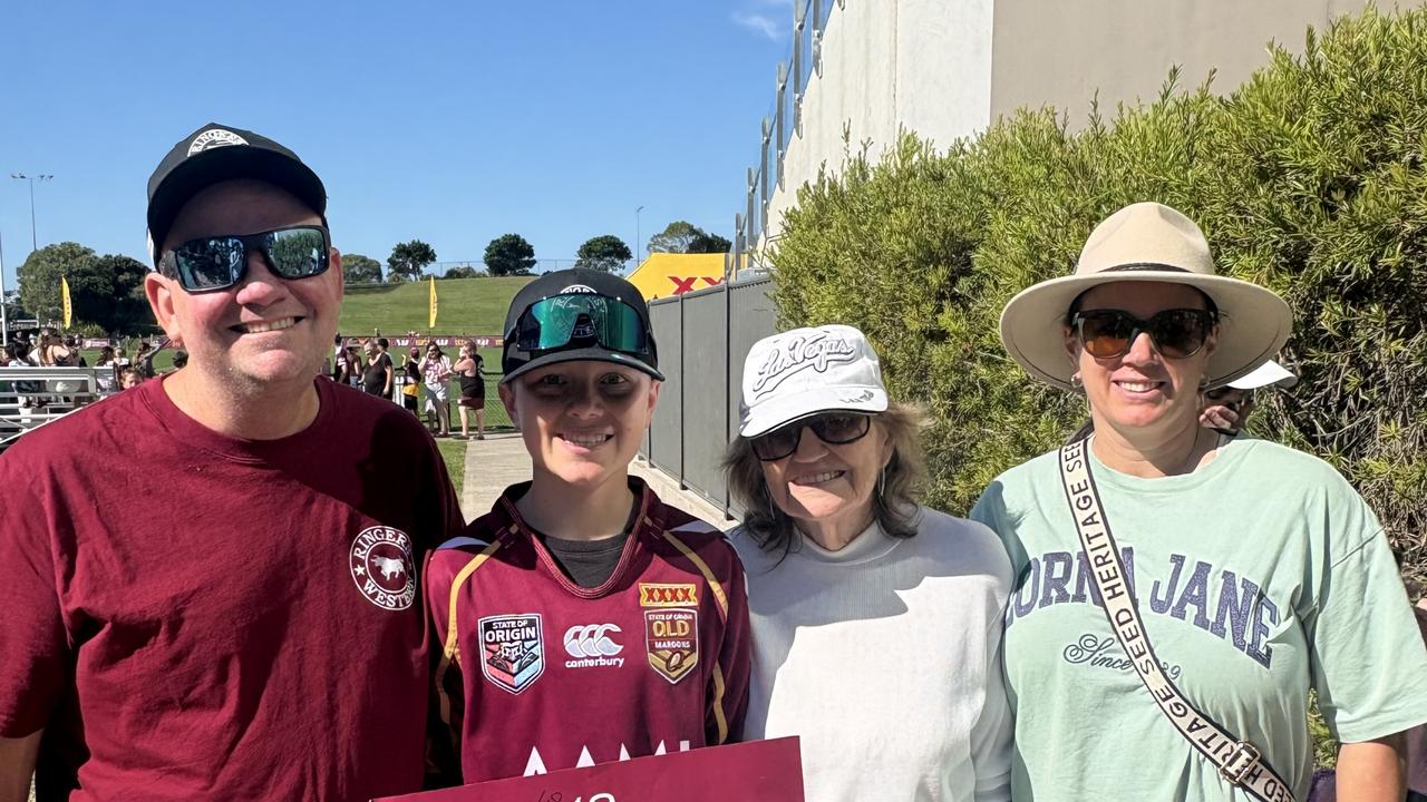 Braxton with his parents and grandma at the Queensland Maroons Training Day Sunshine Coast Stadium