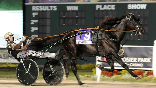 Yannick Gingras drives Lazarus to victory in his US debut. Picture: The Herald-Bulletin via AP