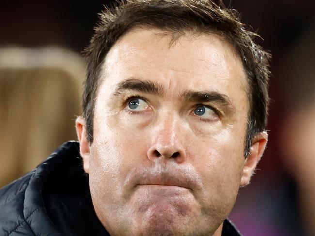 MELBOURNE, AUSTRALIA - JULY 27: Brad Scott, Senior Coach of the Bombers looks on during the 2024 AFL Round 20 match between the St Kilda Saints and the Essendon Bombers at Marvel Stadium on July 27, 2024 in Melbourne, Australia. (Photo by Michael Willson/AFL Photos via Getty Images)