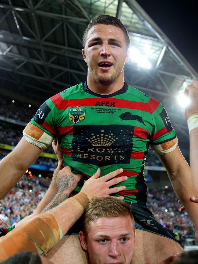 Burgess after winning the 2014 NRL Grand Final with Souths. Photo: Gregg Porteous