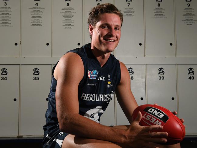 Young Victorian Hayden McLean has signed with South Adelaide for this season. He is pictured at Flinders University Stadium, Noarlunga Downs. Picture: Tricia Watkinson