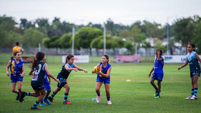 Under-10s compete in the first Darwin Buffaloes NTFL home game against Wanderers at Woodroffe Oval. Picture: Pema Tamang Pakhrin