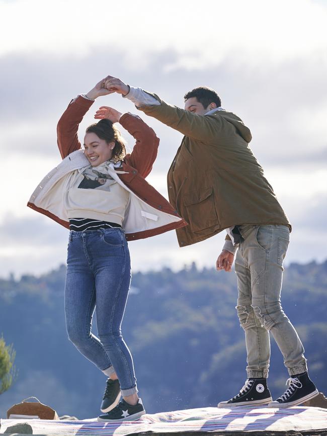 The couple dance during a scene in the Blue Mountains.