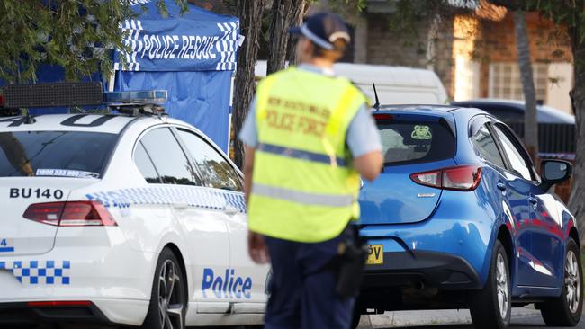 DAILY TELEGRAPH FEBUARY 4, 2025. Police on the scene outside a childcare centre on Marana Road, Earlwood after a child was located deceased in a car about 5.35pm today. Picture: Jonathan Ng