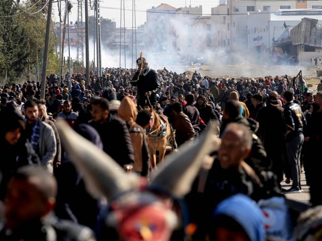 Israeli forces take position as Palestinians flee in huge numbers Khan Yunis. Picture: AFP