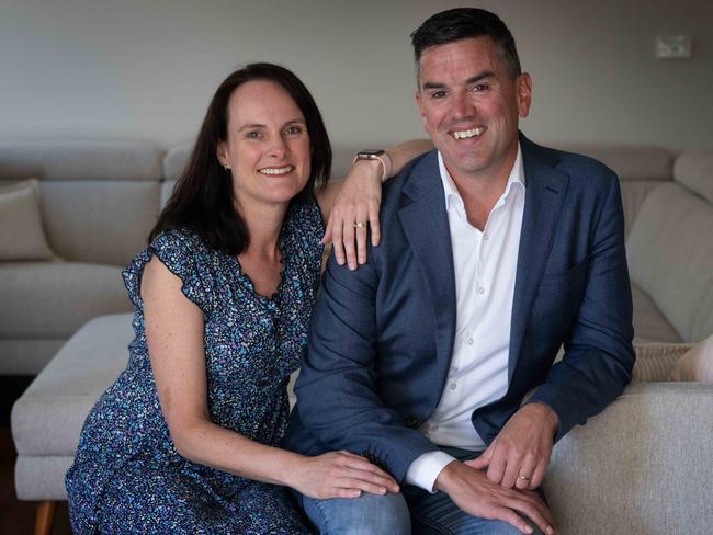 Mr Battin, with wife Jo, says his work as a Victoria Police senior constable and as a suburban business owner has given him a one-up on his predessor. Picture: Tony Gough