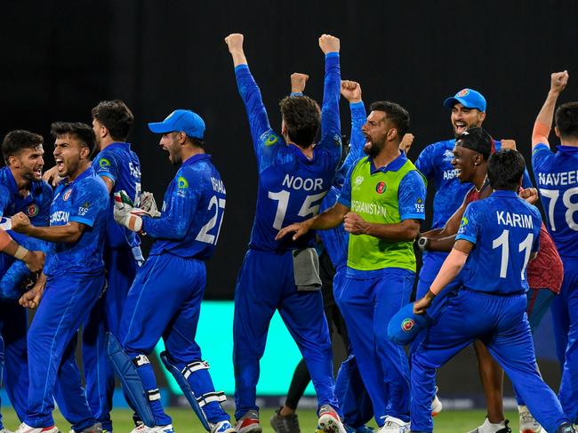 Afghanistan celebrate win over Bangladesh. Picture: Randy Brooks / AFP