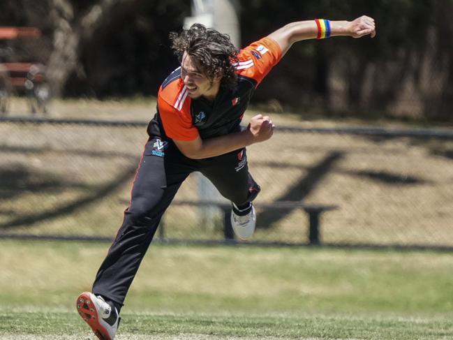 Cricket Southern Bayside: Championship Div: Beaumaris v Bonbeach. Timothy Mulholland bowling for Bonbeach.  Picture: Valeriu Campan