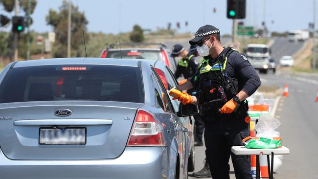 Police operated a booze bus on Bacchus Marsh Rd Corio. Picture: Alan Barber