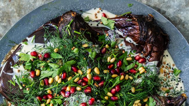 Aubergines roasted with tahinia, from Bethlehem: A Celebration Of Palestinian Food by Fadi Kattan.