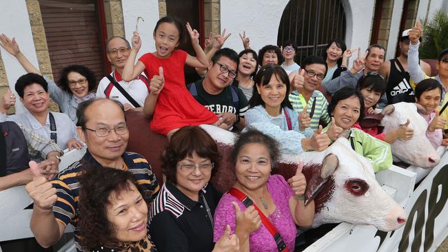 Thumbs up: Chinese tourists at Cav's Steakhouse, Labrador. Picture: Glenn Hampson