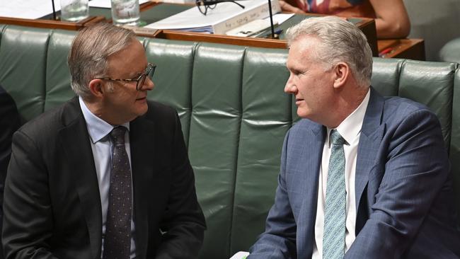 Anthony Albanese and Leader of the House Tony Burke during Question Time at Parliament House in Canberra. Picture: Martin Ollman/NCA NewsWire