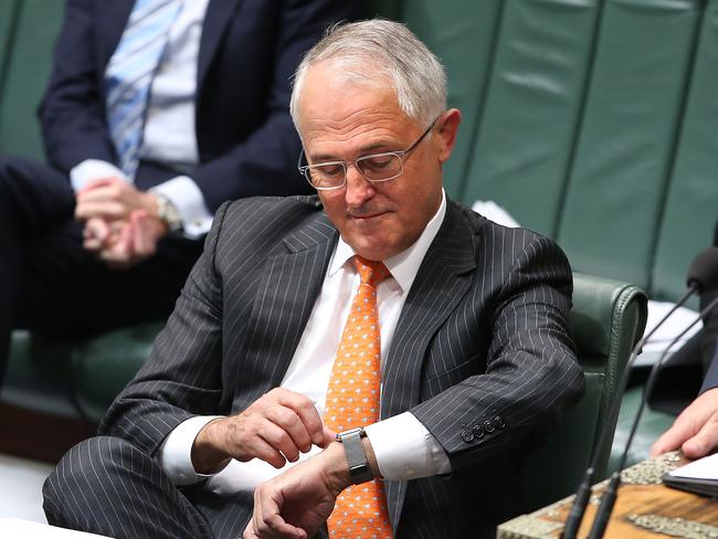 It’s time ... Prime Minister Malcolm Turnbull in Question Time yesterday / Picture: Kym Smith