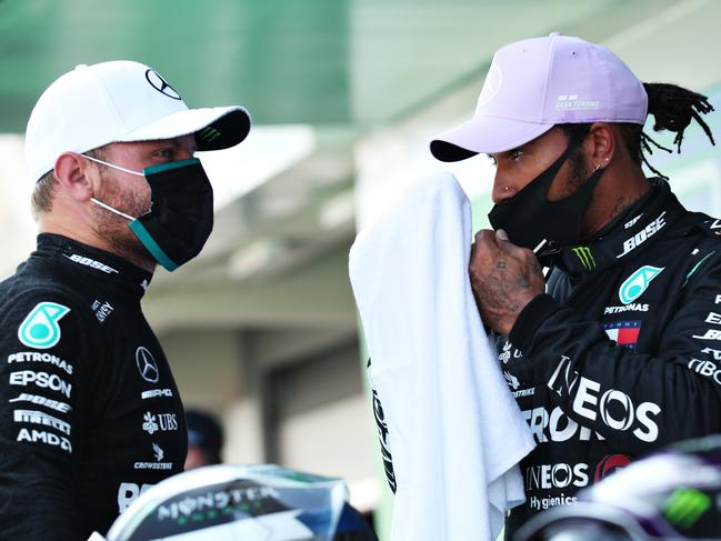 Pole sitter Lewis Hamilton and teammate Valtteri Bottas lock out another front row.