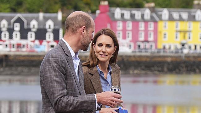 The royals tour an artisan market to meet some of the islands makers and creators, in the town of Tobermory on the Isle of Mull, Scotland. Picture: Aaron Chown/PA via AP