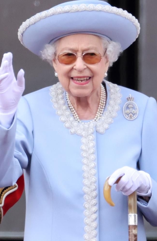 Queen Elizabeth II sports the Queen’s Brigade of Guards brooch as she watches the Trooping The Colour. Picture: Chris Jackson/Getty Images