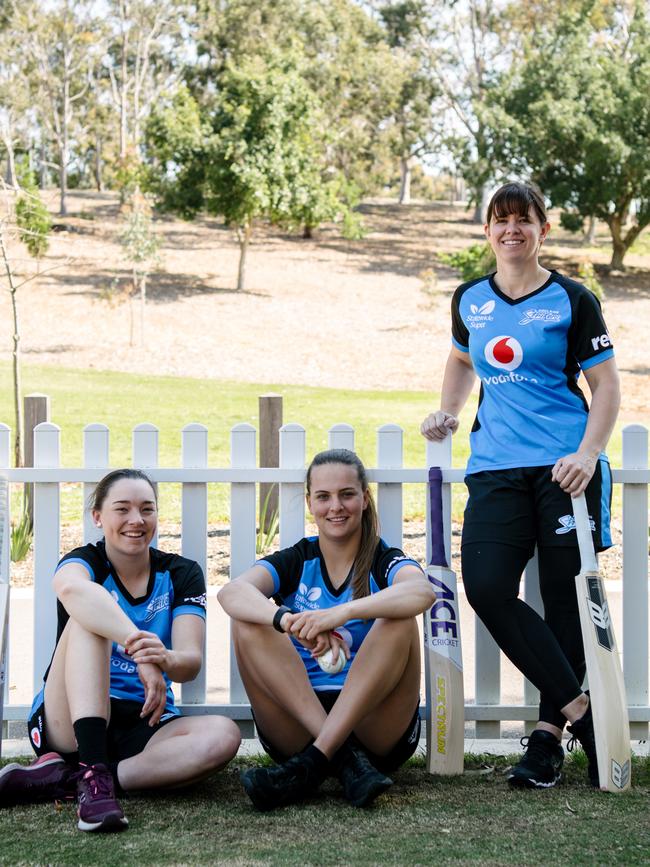 Annie O'Neil, Alex Price and Tegan McPharlin have signed new contracts to stay at the Adelaide Strikers ahead of the WBBL season on October 19. Picture: MORGAN SETTE