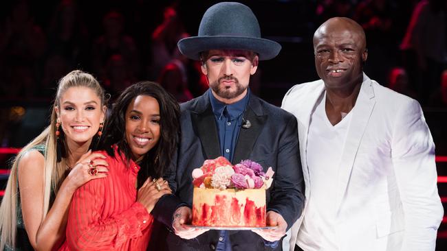 Boy George celebrated his birthday on the set of The Voice with his fellow coaches. Picture: Supplied