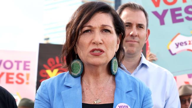 Leeanne Enoch speaks at a Yes campaign ahead of last year’s referendum. Picture: Steve Pohlner